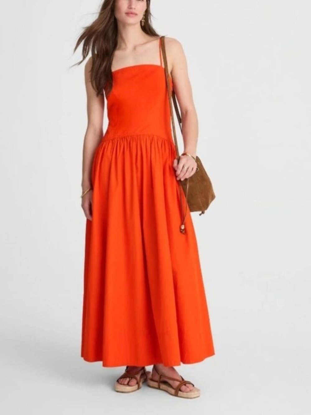 Madewell Poplin Seamed Maxi Dress in Fiery Orange (Flaw)